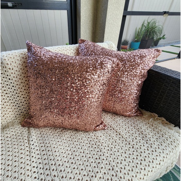 The Unbranded Brand Other - Sequin Throw Pillow Cover Shiny Sparkling Satin Back Rose Gold Pillow